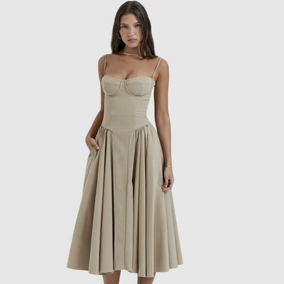 Ornella™ | Abito midi corsetto smanicato