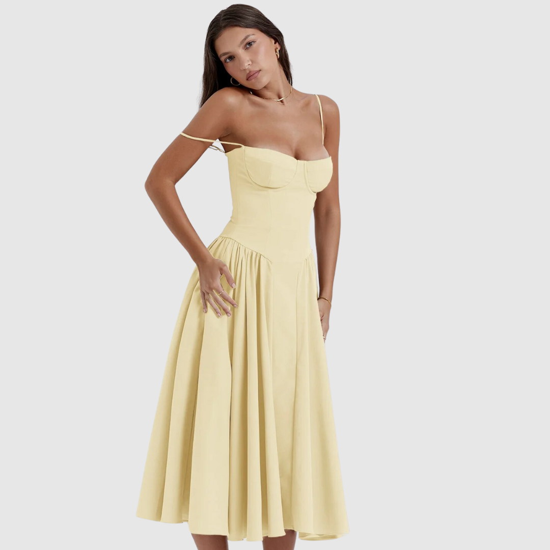 Ornella™ | Abito midi corsetto smanicato