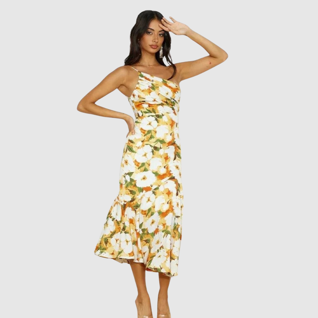 Malika™ | Abito maxi floreale asimmetrico