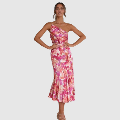 Malika™ | Abito maxi floreale asimmetrico