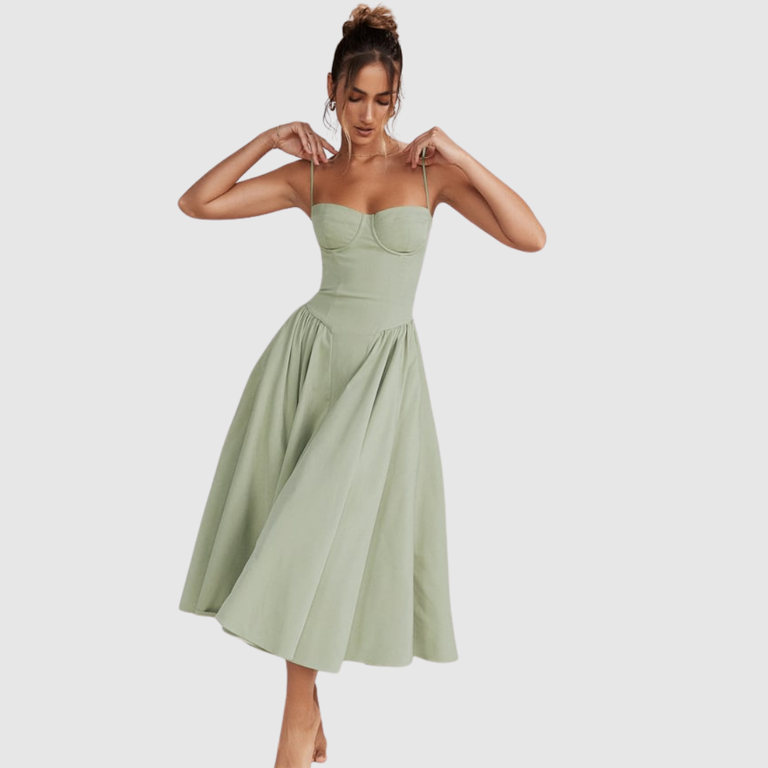 Ornella™ | Abito midi corsetto smanicato