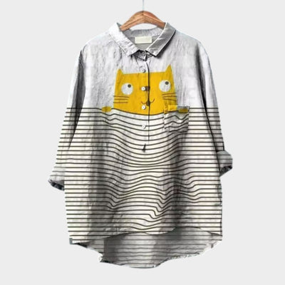 VIVIANA | Blusa Oversize con Gatti Acquerello e Comfort Allegro per Ogni Momento
