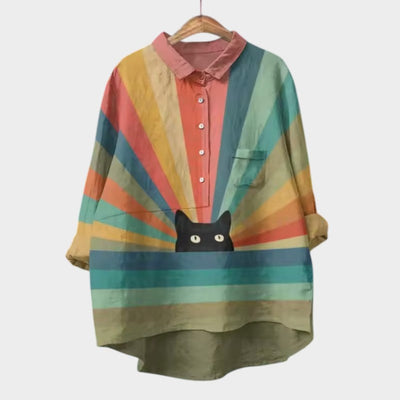 VIVIANA | Blusa Oversize con Gatti Acquerello e Comfort Allegro per Ogni Momento