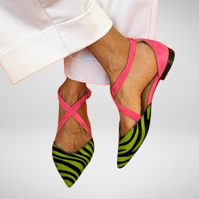 LUCREZIA | Eleganti ballerine con dettagli zebrati e cinturini rosa glamour