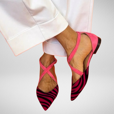 LUCREZIA | Eleganti ballerine con dettagli zebrati e cinturini rosa glamour