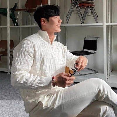 Maglione a mezza zip con lavorazione a maglia texturizzata