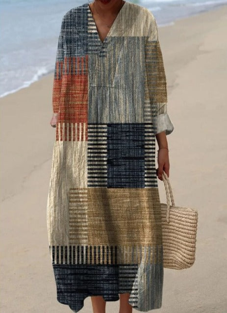 Sarah | Abito da Donna con Stampa Artistica Vintage a Motivo Geometrico