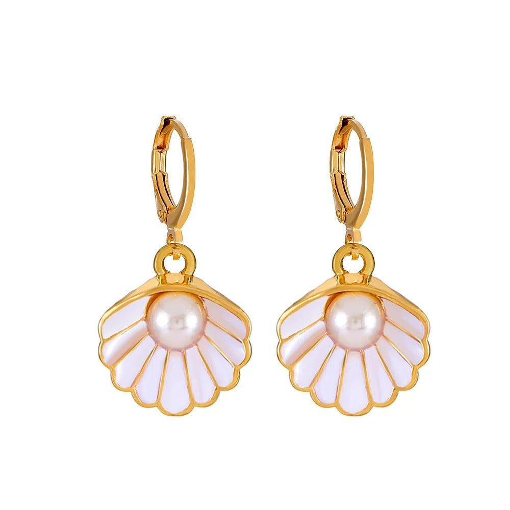 Orecchini da donna con perle placcate oro e conchiglia rosa - Elise