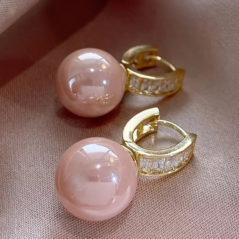 Orecchini placcati oro con perla rosa - Alina