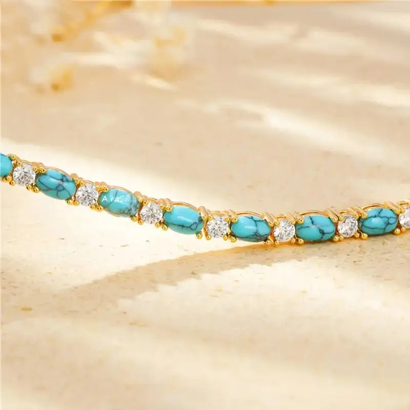 Natural Turquoise Stone Bracelet | Gold