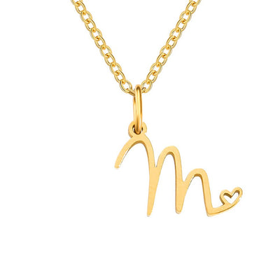 Collana con cuore in oro e lettere artistiche