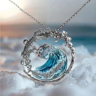 Collana di cristallo a onde blu di design oceanico per donna - Naia