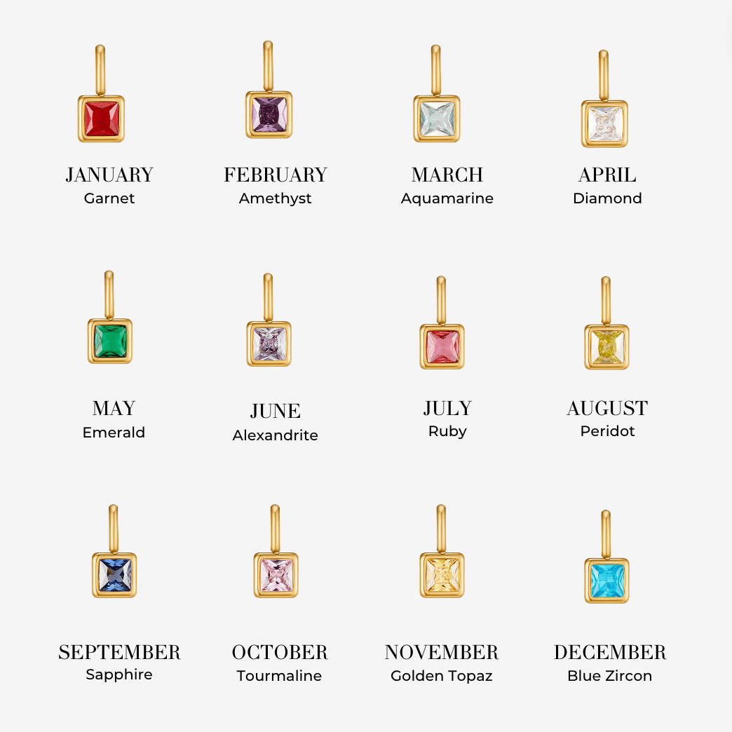 Collana con pendente quadrato e pietra natale