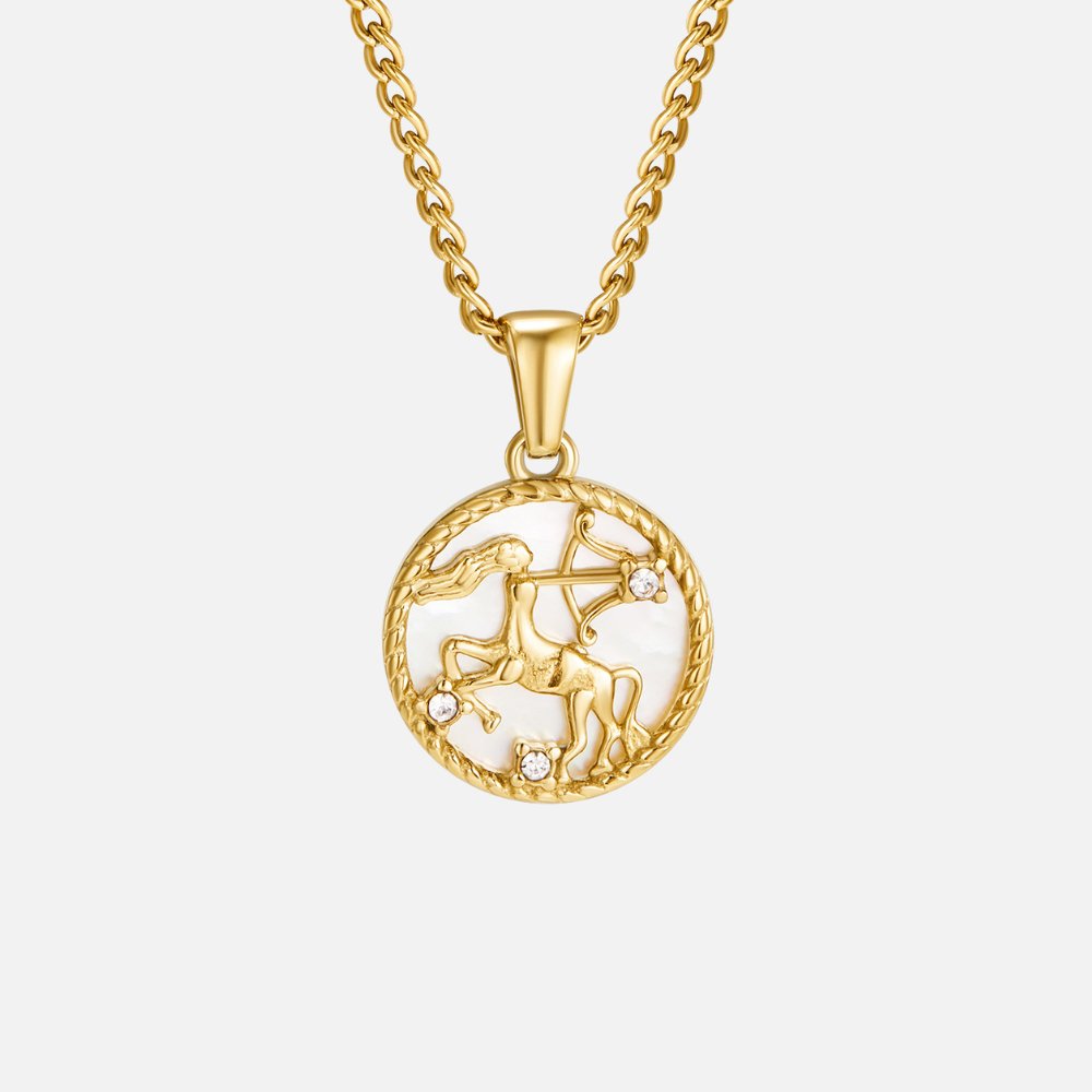 Collana con moneta zodiacale con conchiglia bianca