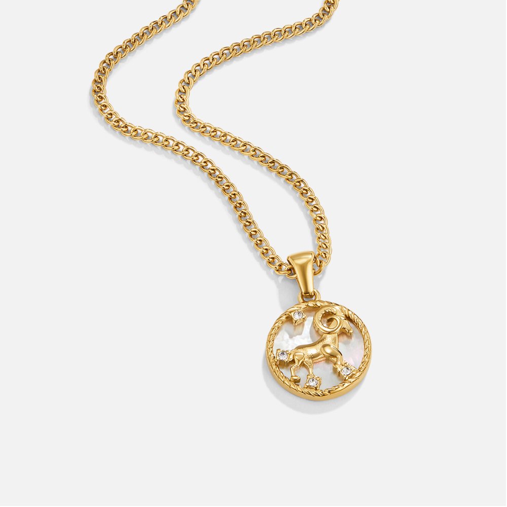 Collana con moneta zodiacale con conchiglia bianca