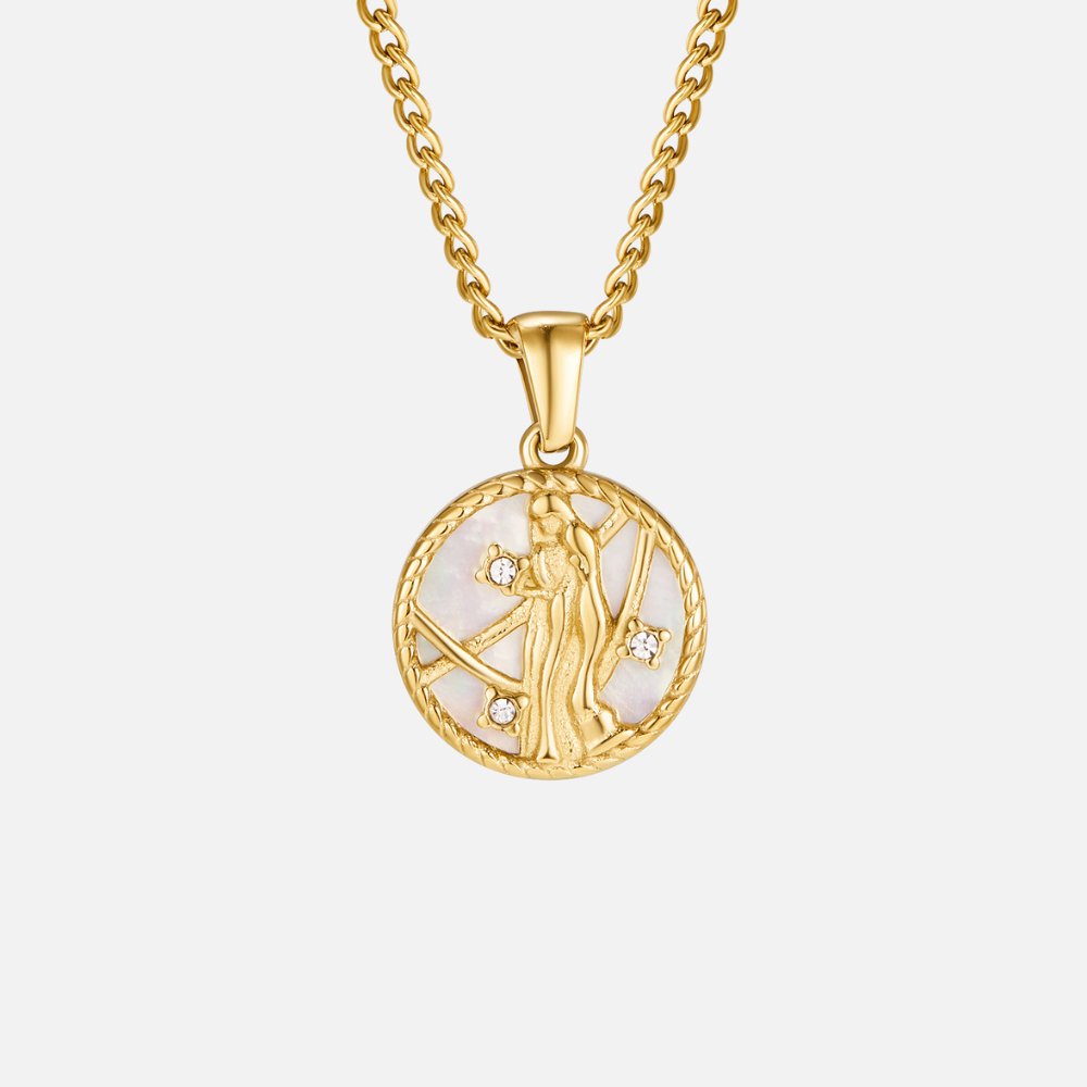 Collana con moneta zodiacale con conchiglia bianca