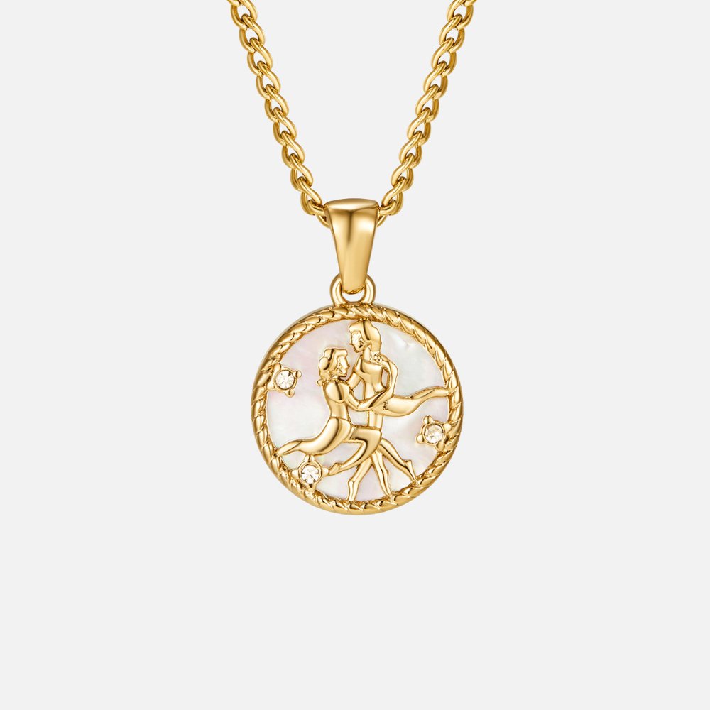 Collana con moneta zodiacale con conchiglia bianca