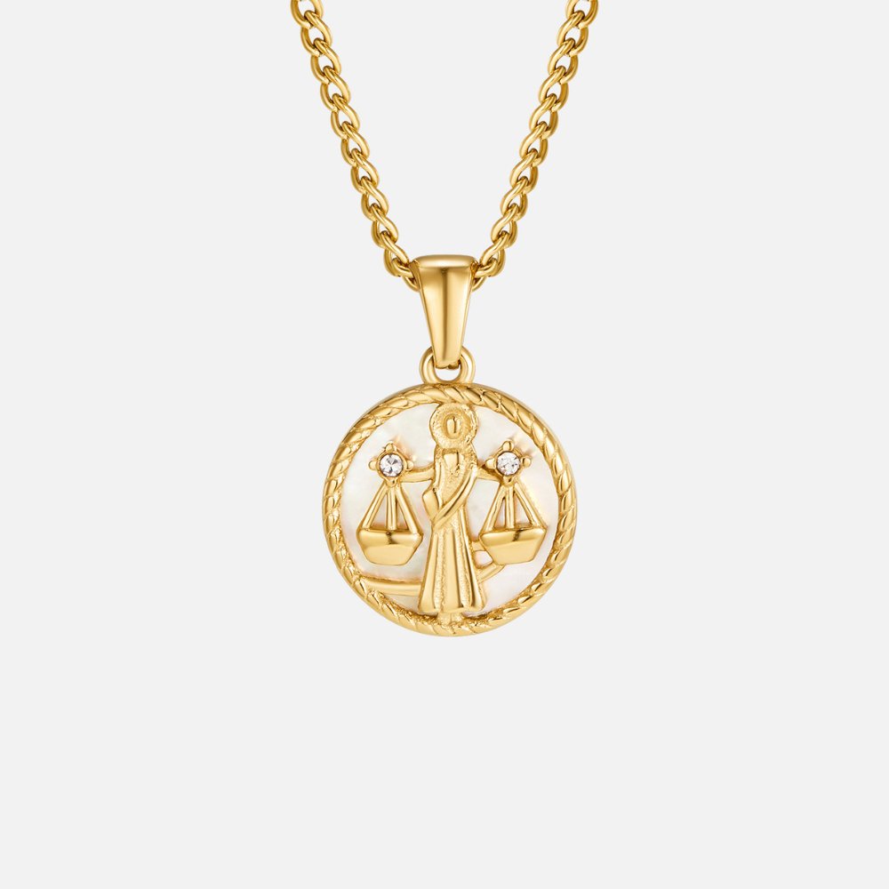 Collana con moneta zodiacale con conchiglia bianca